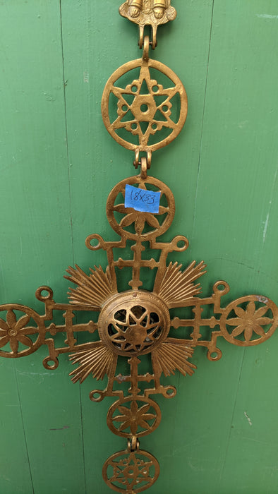 HANGING BRASS CROSS CHANDLEABRA