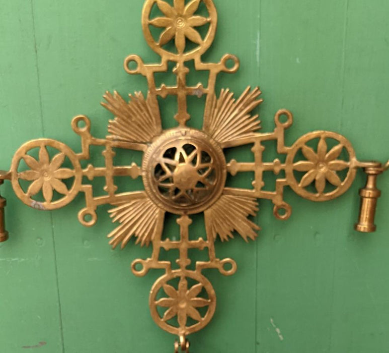 HANGING BRASS CROSS CHANDLEABRA