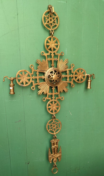 HANGING BRASS CROSS CHANDLEABRA