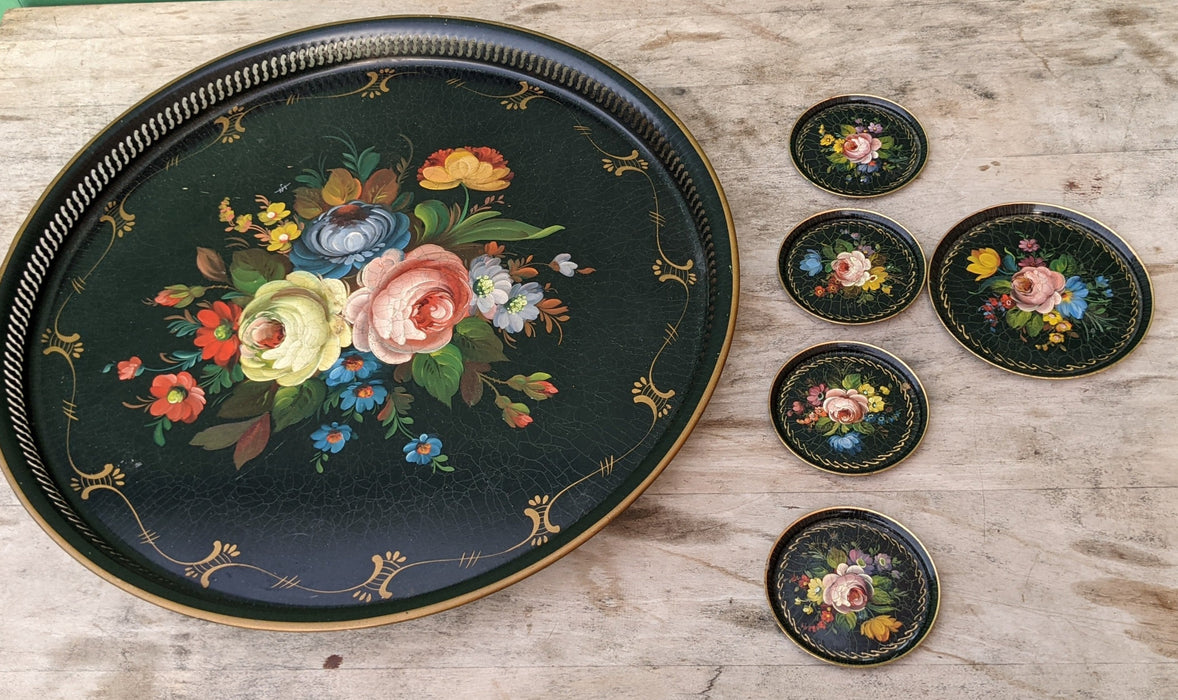 TOLE PAINTED 5 PIECE TRAY SET