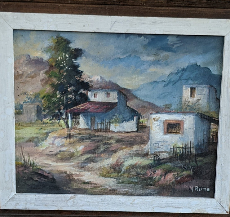 NEW MEXICO ADOBE OIL PAINTING ON CANVAS SIGNED BY M. REINA