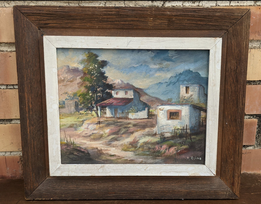NEW MEXICO ADOBE OIL PAINTING ON CANVAS SIGNED BY M. REINA