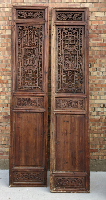 PAIR OF TALL CARVED ASIAN PANELS