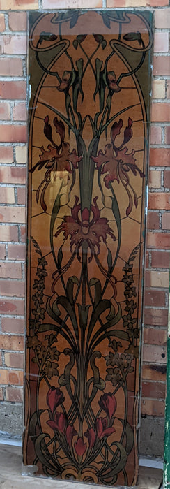 PAIR OF FLORAL PAINTED GLASS PANELS-ONE IN FRAME