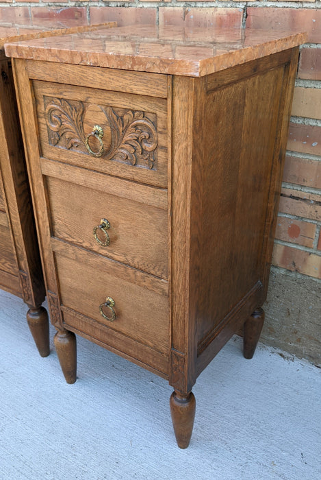 PAIR OF ART DECO MARBLE TOP OAK NIGHT STANDS