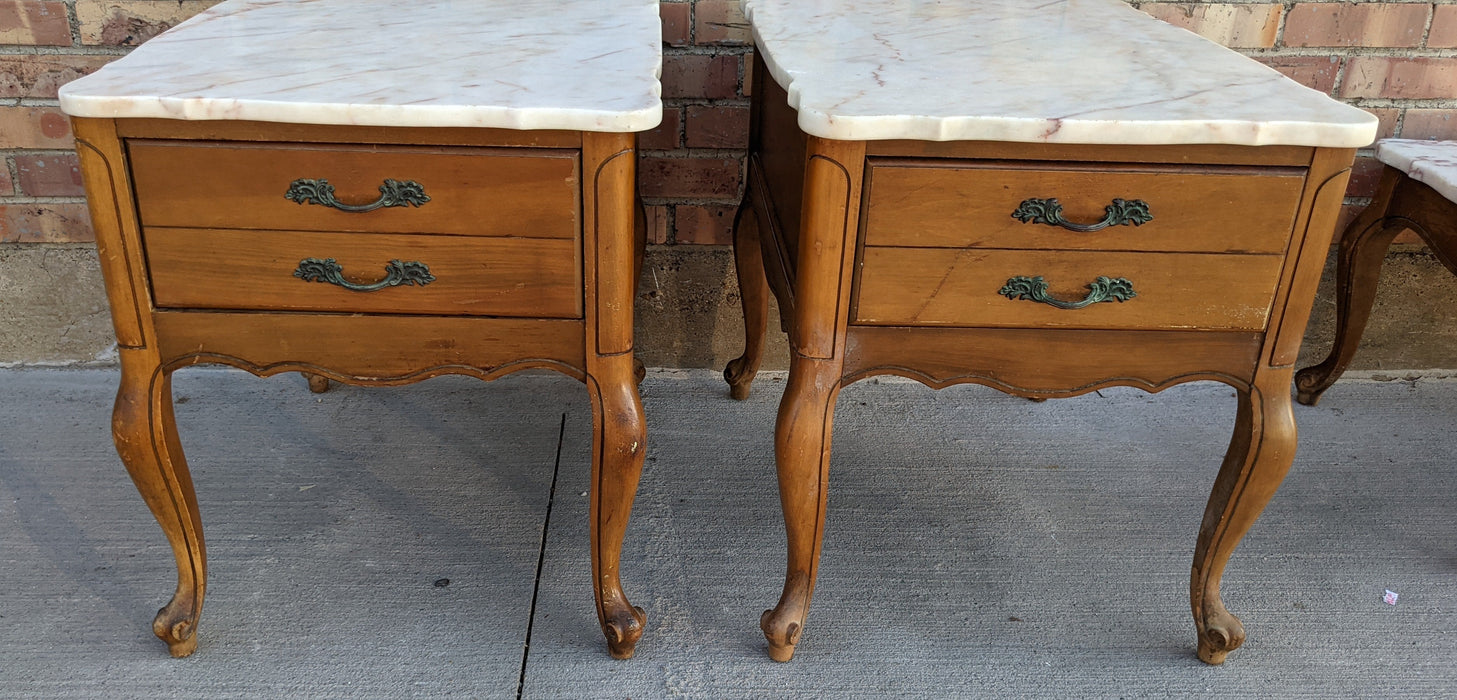 VINTAGE PAIR OF FRENCH PROVENCIAL MARBLE TOP END TABLES