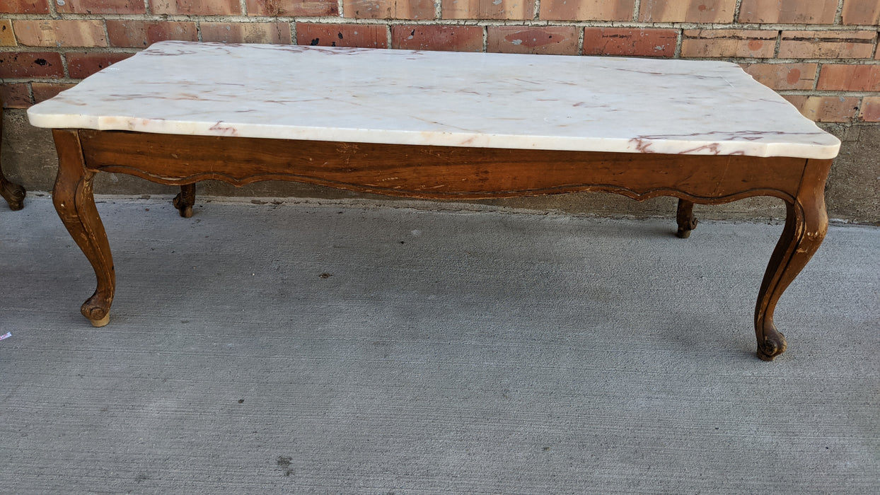 VINTAGE FRENCH PROVENCIAL MARBLE TOP COFFEE TABLE AS FOUND