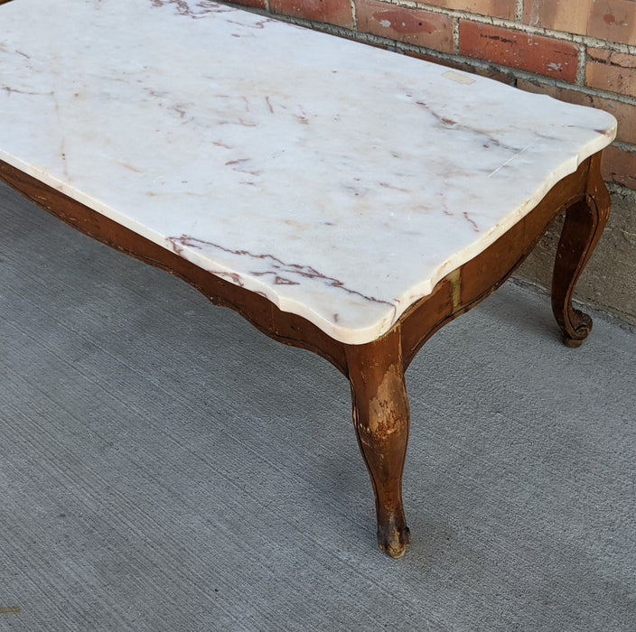 VINTAGE FRENCH PROVENCIAL MARBLE TOP COFFEE TABLE AS FOUND