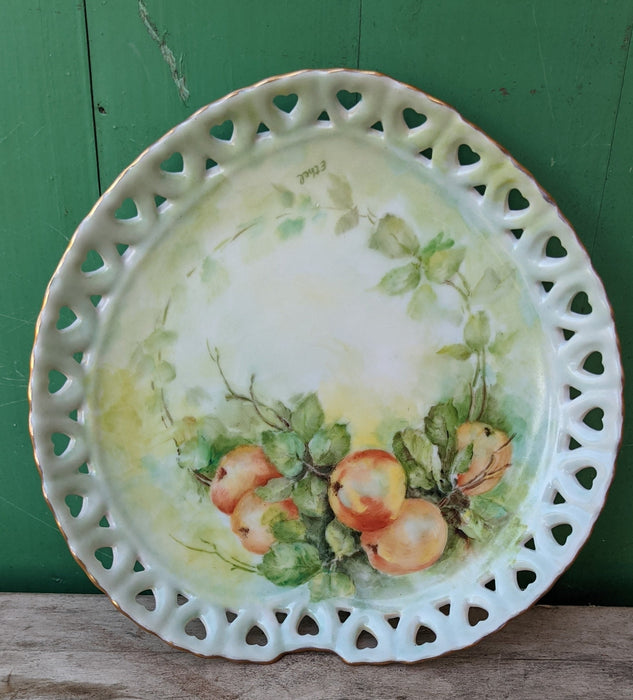 HAND PAINTED RETICULATED PORCELAIN PEACH TRAY