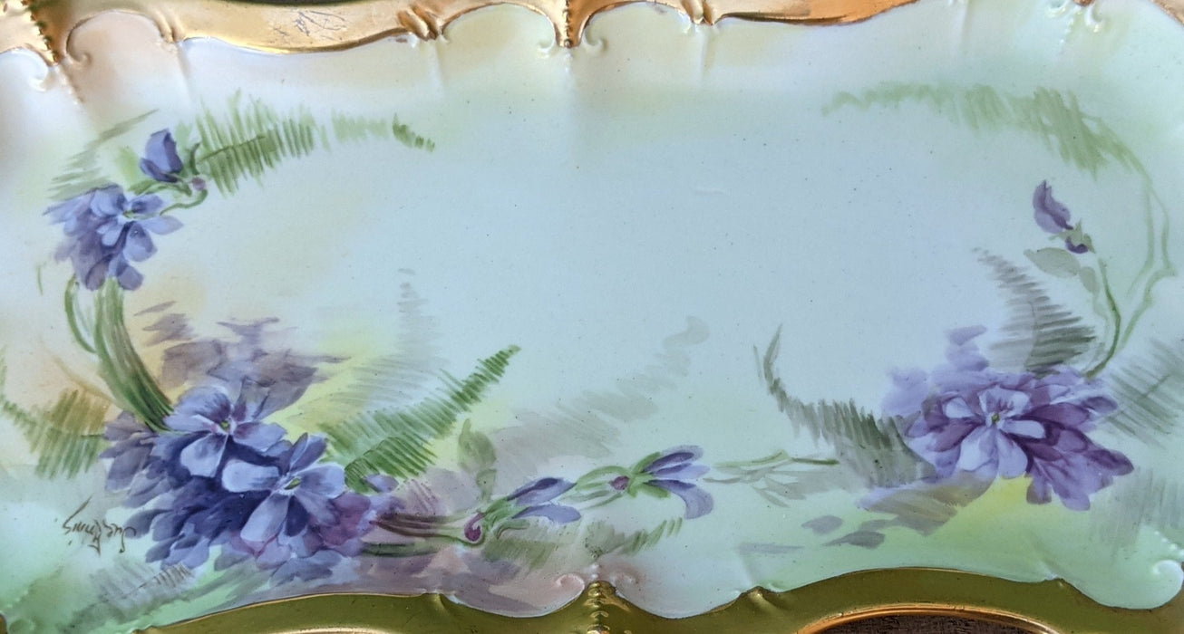 GOLD RIM BAVERIAN FLORAL PORCELAIN DRESSER TRAY