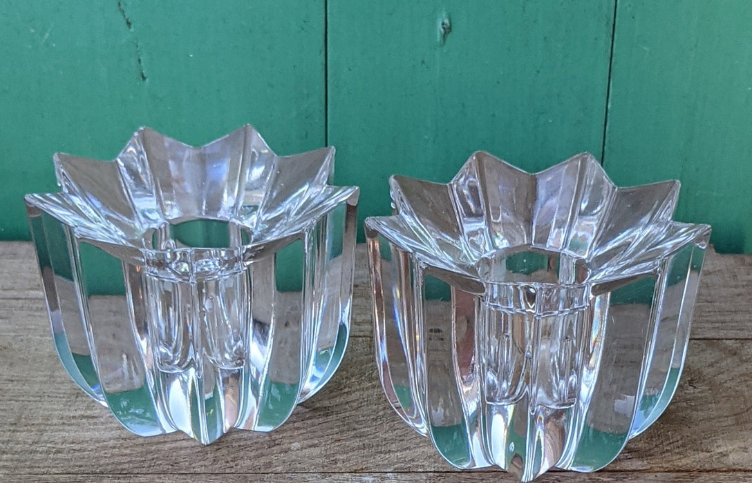 PAIR OF SMALL GLASS CANDLE HOLDERS