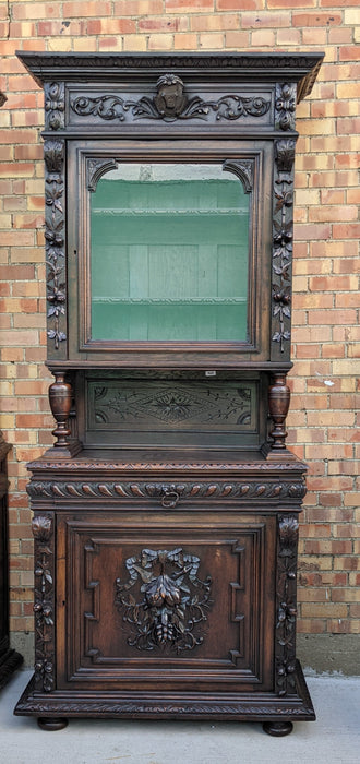 NARROW RENAISSANCE REVIVAL WALNUT VITRINE TOP CABINET