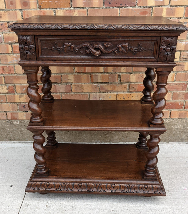 19TH CENTURY PETITE BARLEY TWIST OAK DESSERT SERVER WITH MARBLE TOP