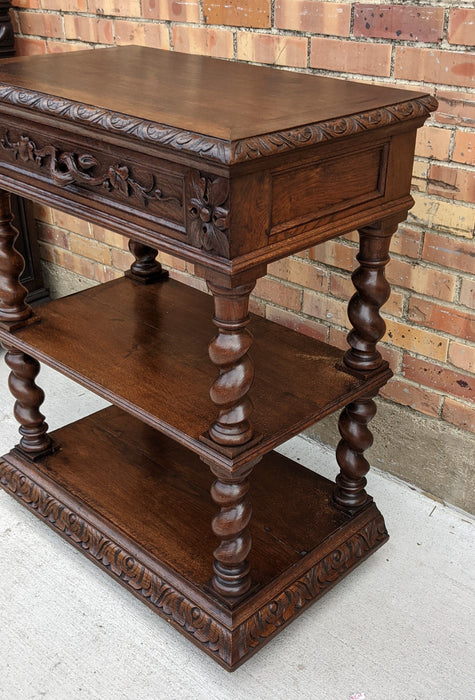 19TH CENTURY PETITE BARLEY TWIST OAK DESSERT SERVER WITH MARBLE TOP