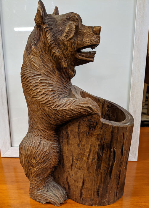 BLACK FOREST STYLE CARVED WOOD BEAR PLANTER