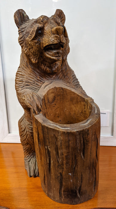 BLACK FOREST STYLE CARVED WOOD BEAR PLANTER