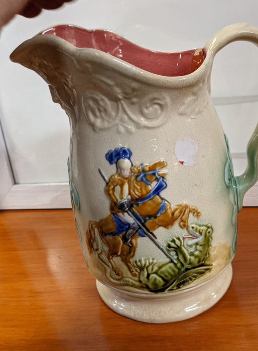 FRENCH MAJOLICA ST. GEORGE AND THE DRAGON PITCHER