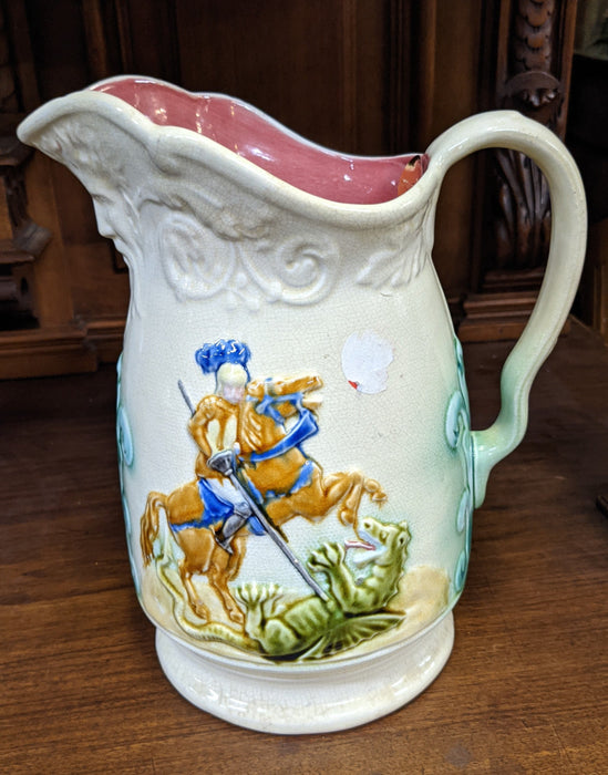 FRENCH MAJOLICA ST. GEORGE AND THE DRAGON PITCHER