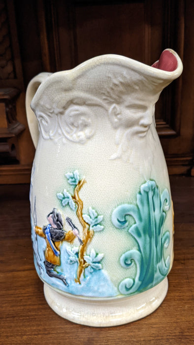 FRENCH MAJOLICA ST. GEORGE AND THE DRAGON PITCHER