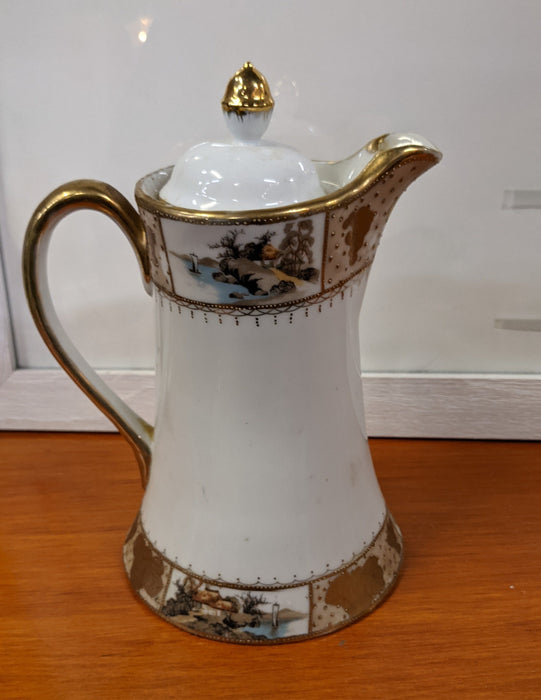 WHITE TEAPOT WITH GOLD TRIM VASE-MADE IN JAPAN -NO LID