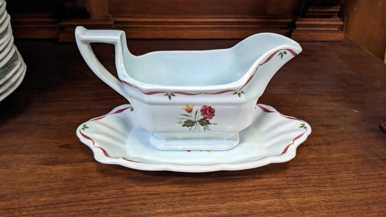 ADAMS CALYX WARE HAND PAINTED GRAVY BOAT AND UNDER PLATE