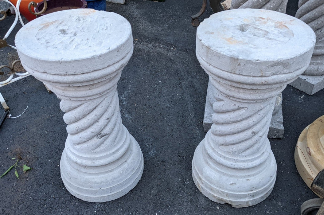 PAIR OF SMALL TWIST CAST STONE PEDESTALS