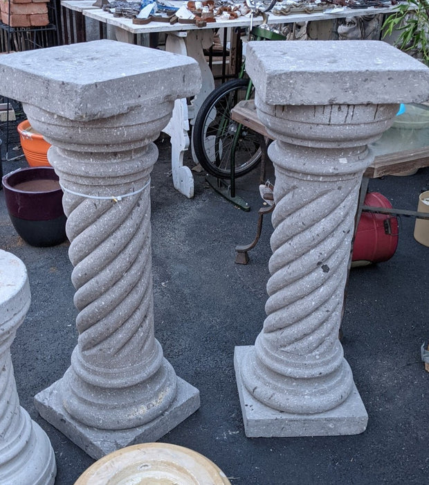 PAIR OF TALL TWIST CAST STONE PEDESTALS