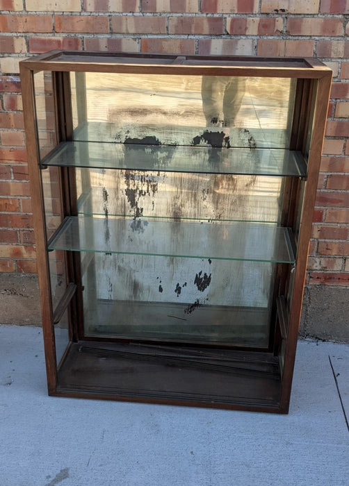 AS FOUND CHINESE ROSEWOOD GLASS AND MIRROR OPEN DISPLALY SHELF