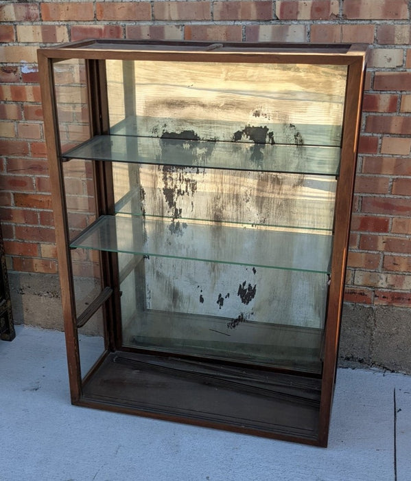 AS FOUND CHINESE ROSEWOOD GLASS AND MIRROR OPEN DISPLALY SHELF