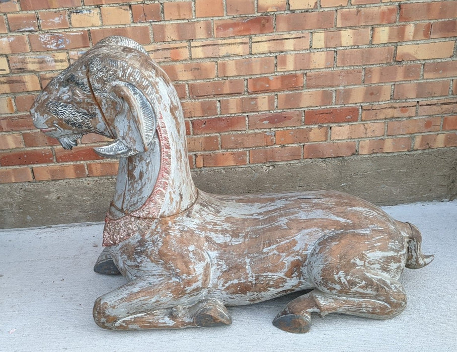 LARGE HAND CARVED CHINESE WOOD RAM