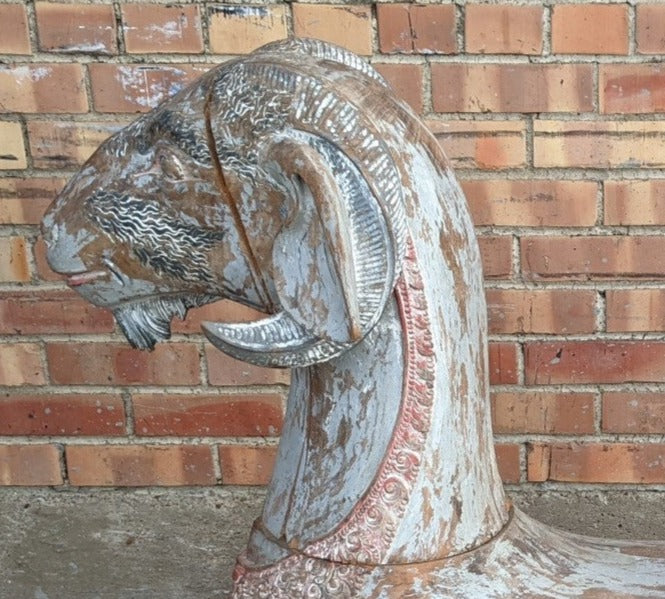 LARGE HAND CARVED CHINESE WOOD RAM