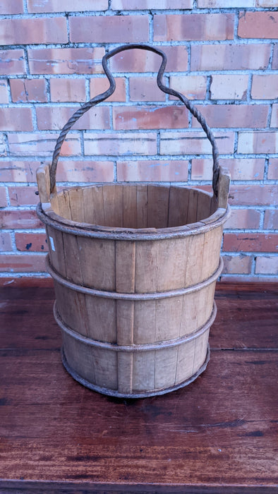 CHINESE IRON AND WOOD WELL BUCKET