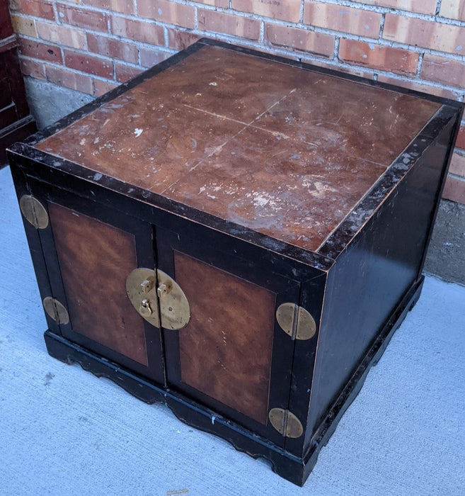 BLACK LACQUER WITH GOLD DOORS END TABLE