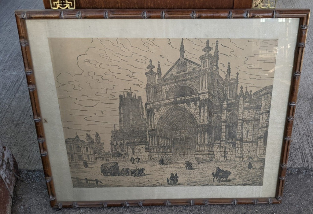 PRINT OF A CATHEDRAL IN BAMBOO FRAME