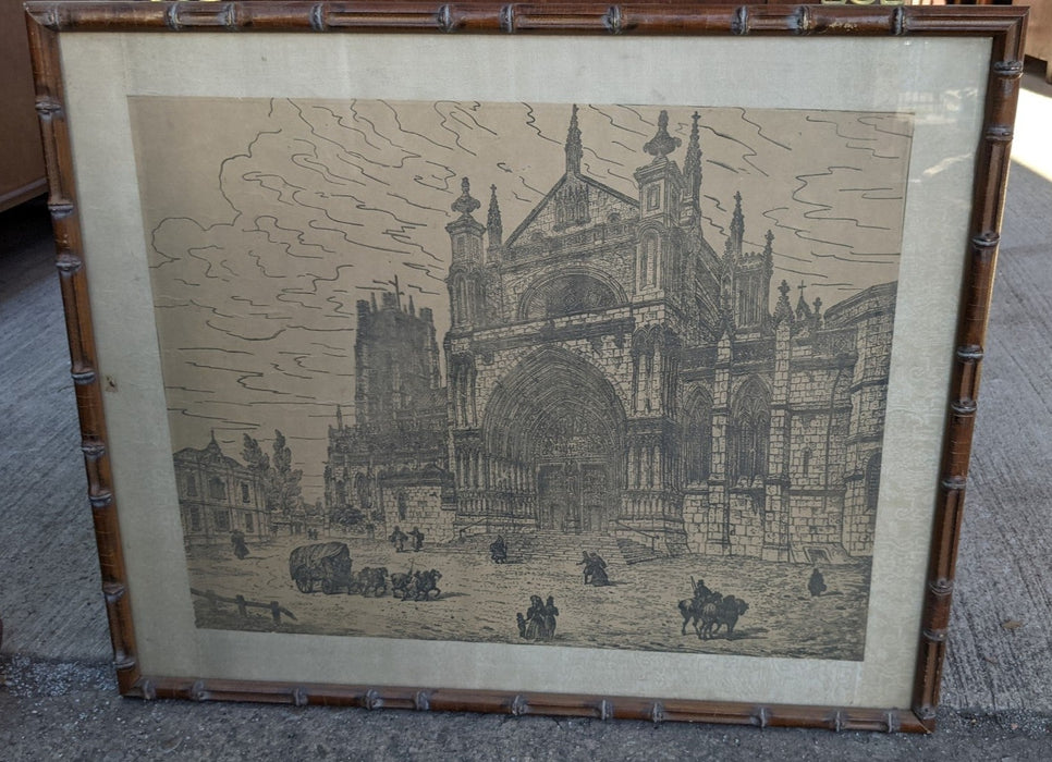 PRINT OF A CATHEDRAL IN BAMBOO FRAME
