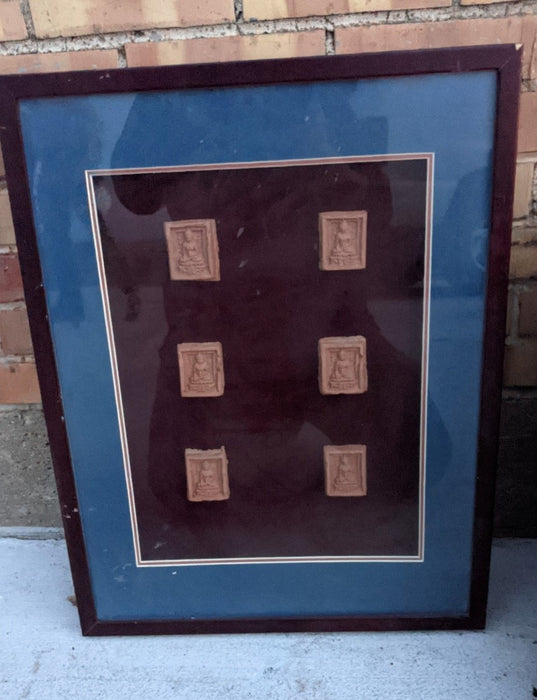 LARGE BROWN FRAMED TILES WITH BLUE MATT