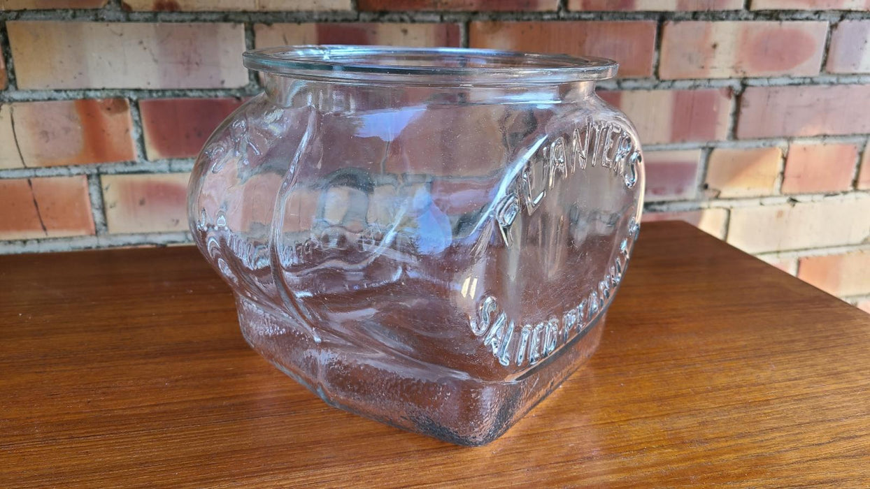 CLEAR PLANTER PEANUT JAR WITH CHIP UNDER RIM