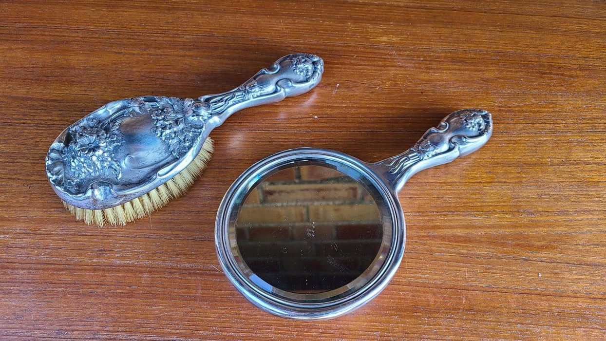 SILVER PLATE MIRROR AND BRUSH
