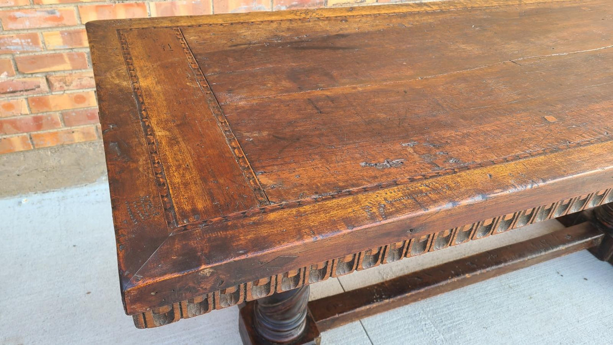 SPANISH TRESTLE BASE CONSOLE TABLE WITH INLAIY AND GADRRONING