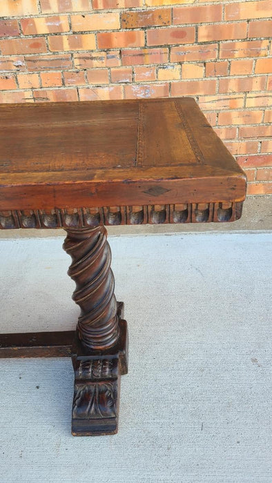 SPANISH TRESTLE BASE CONSOLE TABLE WITH INLAIY AND GADRRONING