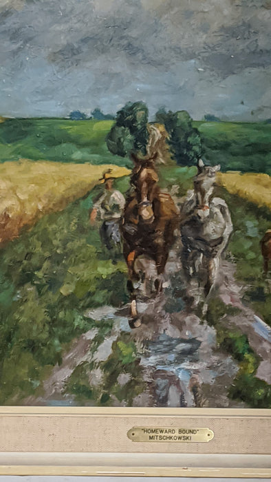 IMPRESSIONIST OIL PAINTING OF HORSE AND COLT BY MITSCHKOWSKI