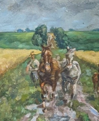 IMPRESSIONIST OIL PAINTING OF HORSE AND COLT BY MITSCHKOWSKI
