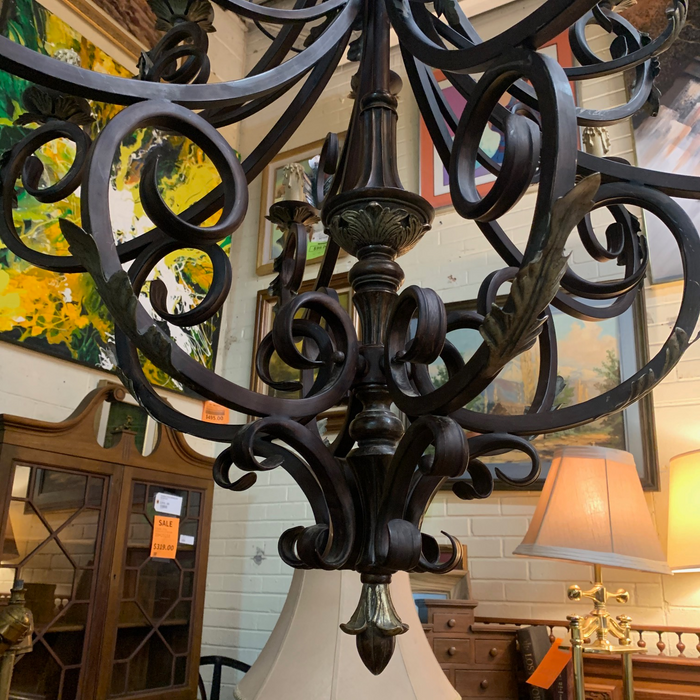 HUGE IRON CHANDELIER WITH SILVER DETAIL