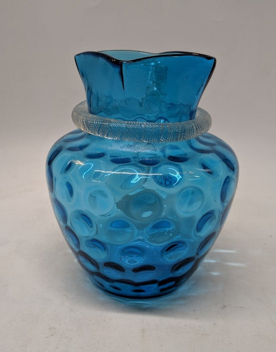 BLUE ART GLASS PITCHER