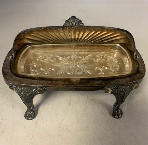 SILVER PLATE FOOTED BUTTER DISH