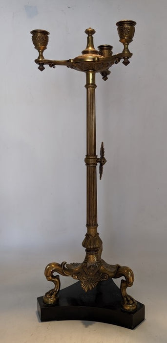 3 LEG AND 3 LIGHT EMPIRE STYLE BRASS CANDLE STAND