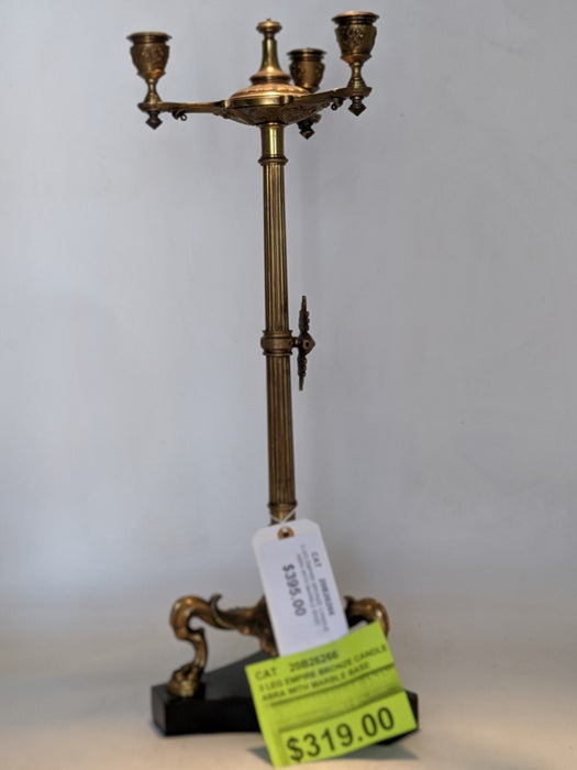 3 LEG AND 3 LIGHT EMPIRE STYLE BRASS CANDLE STAND