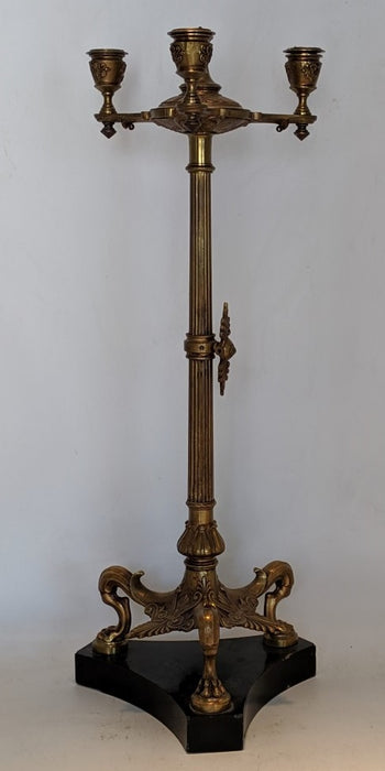 3 LEG AND 3 LIGHT EMPIRE STYLE BRASS CANDLE STAND