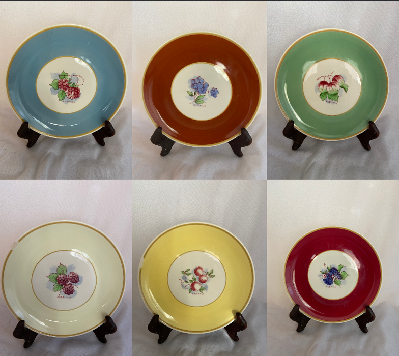 SET OF 6 OLD IVORY PLATES WITH FRUIT SYRACUSE, CHINA - AS FOUND (2 CHIPPED)