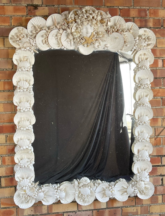 LARGE SHELL FRAMED MIRROR WITH LADY HEAD